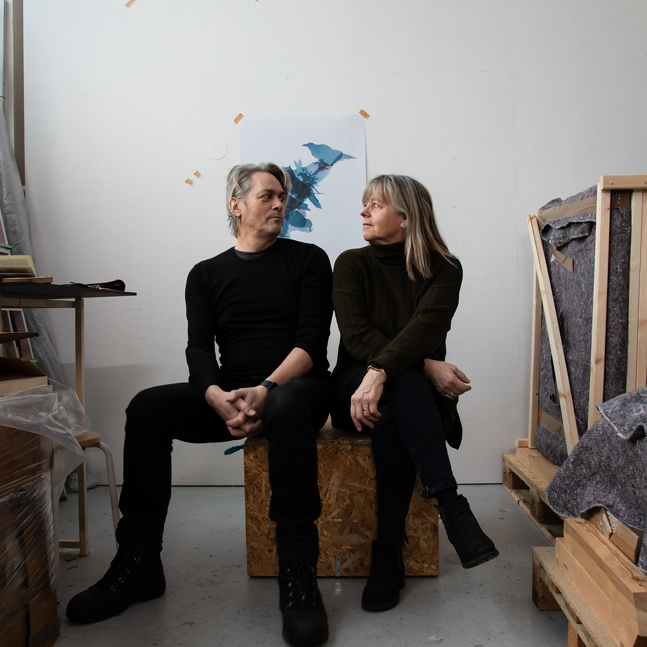 Mark Wilson and Bryndís Snæbjörnsdóttir  sitting in an artists